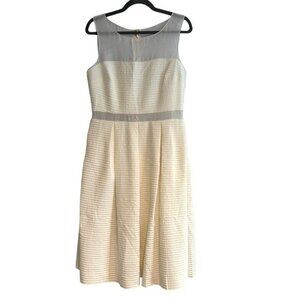 Badgley Mischka Pleated Ivory White Dress size 10 Fit‎ Flare exposed gold zipper